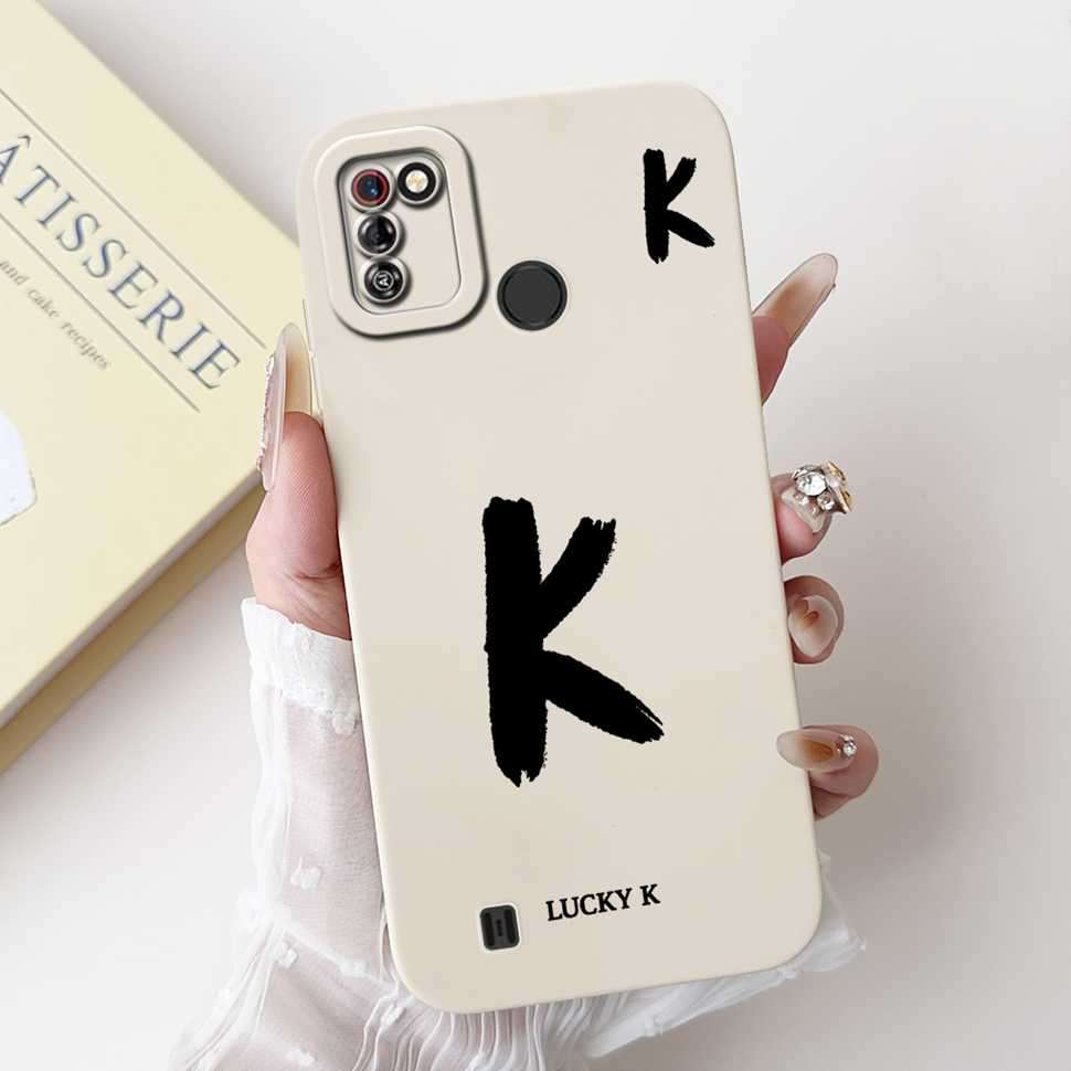 Protective Cases For Tecno Pop 4 Pro Case Lucky letters A-Z Soft Silicone White Cover For Tecno Pop 4Pro 4 PRO 6.52" Phone Shell