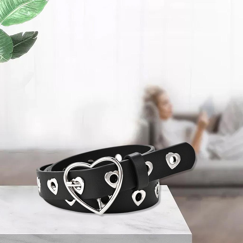 Buckle Decoration Belt Fashion Heart-Shaped Eyelet Hollow Girl Jeans Shorts Porous
