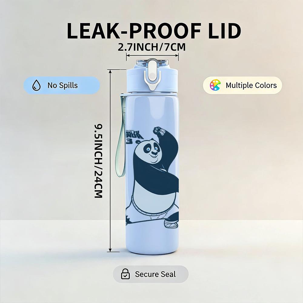 1PC Panda Bear Cartoon Minimalist Print 750ml colorful plastic sports water bottle leakproof pop up lid with straw for outdoor work home use