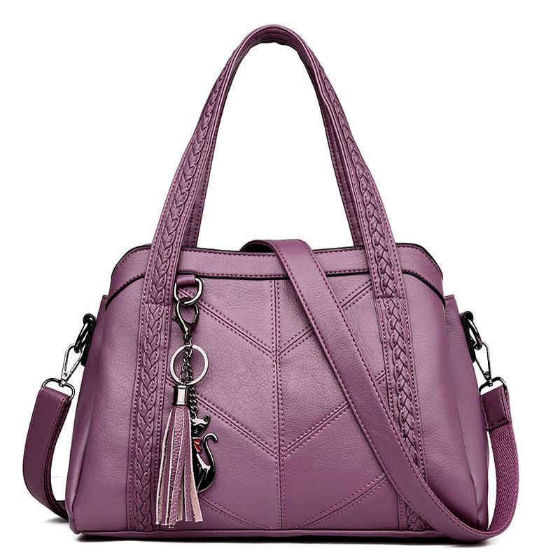 

Women s bag new middle-aged mother bag simple retro women s bag handbag soft leather large capacity messenger bag фіолетовий