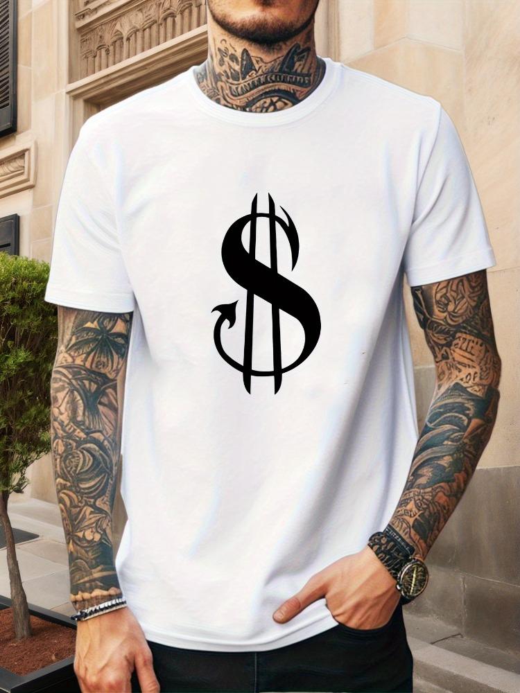 Unisexs Tee Devil Horn Dollar Sign Minimal Graphic Print Cotton Short Sleeve Male Casual Streetwear Outdoor Daily Basic Fashion Top