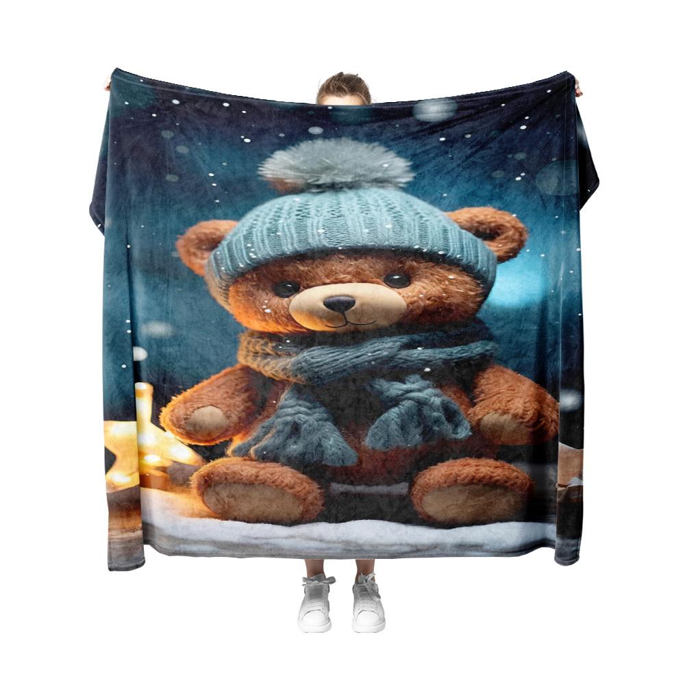 Tuniu Cute Teddy Bear Fleece Blanket for Sofa Bed Room Warm Throw Soft Cozy Gift