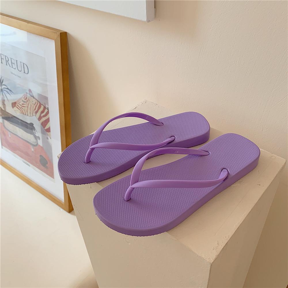 Fashion Summer New Korean Flat Flip-flops Female Couple Simple Solid Color Pinch Beach Slippers