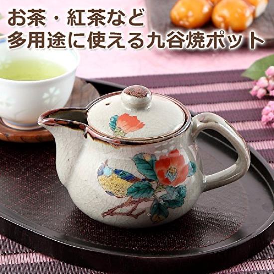 Hyakukaen Kutani Teapot, Large, Camellia and Bird Design, Ceramic, Insulated, 350ml, Single Item