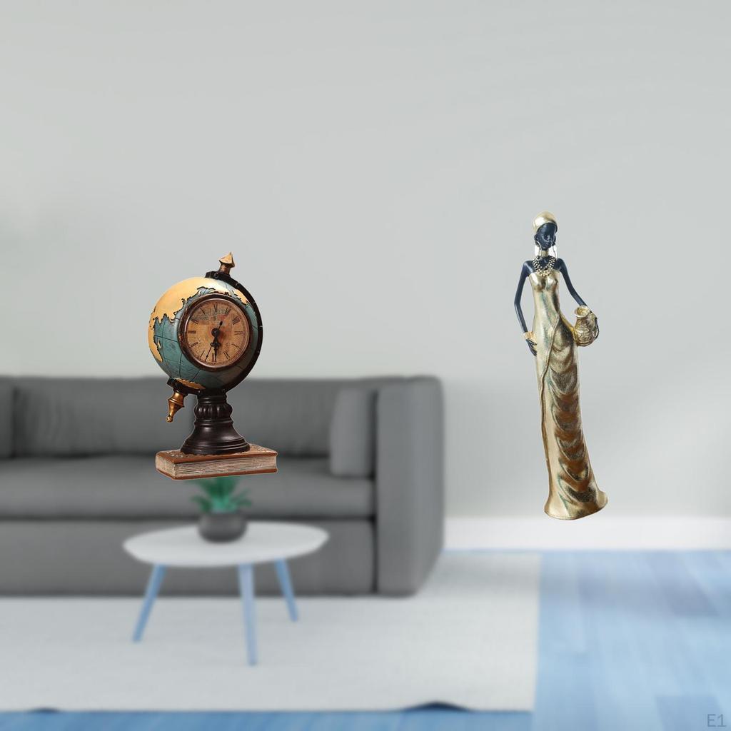 Modern African Tribal Lady Figurine Table Clock Art Craft Ornament for Desk Shelf Office Bedroom