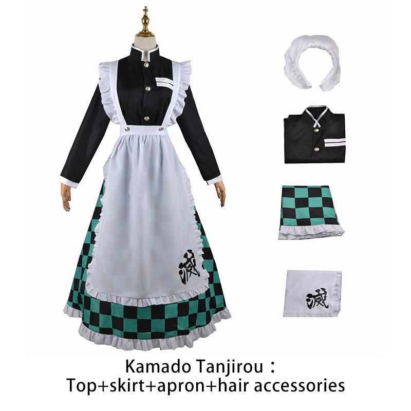

Косплей Убийцы Демонов Костюм Камадо Тандзиро Форма горничной Наряд Маскарадная вечеринка KamadoTanjirou,XL