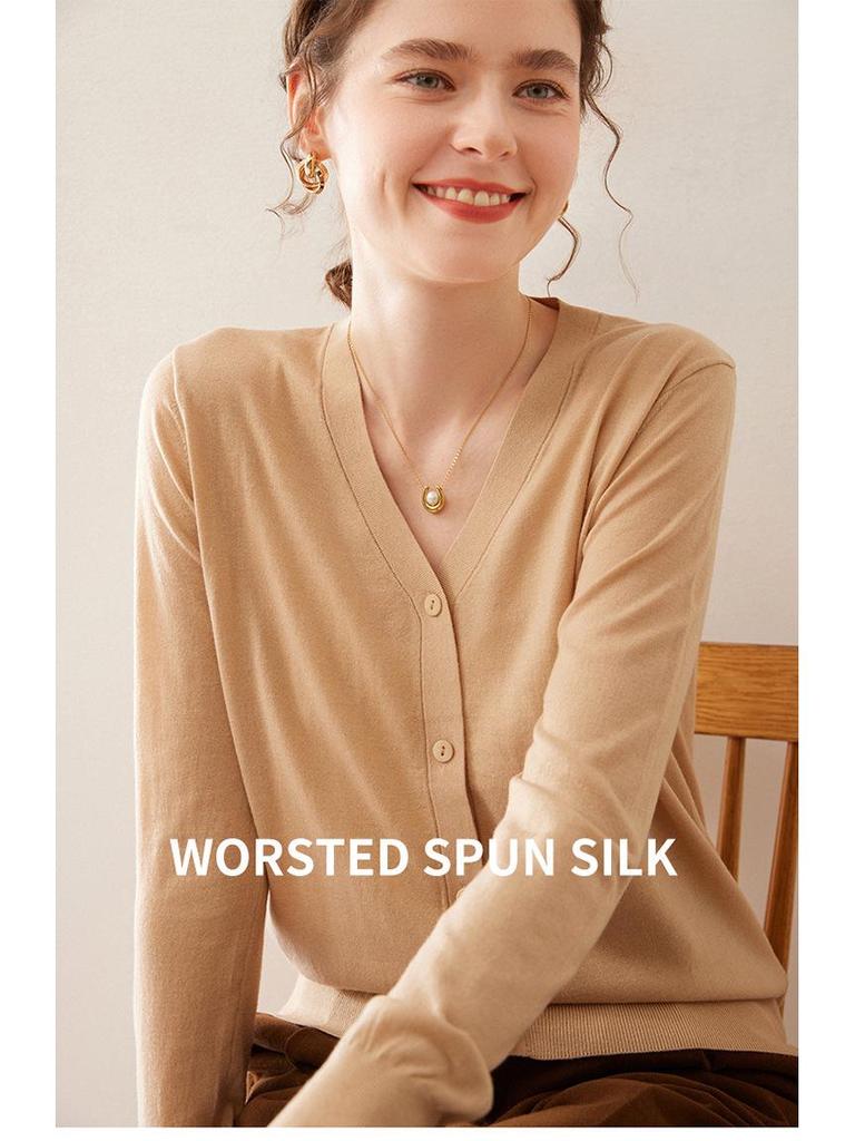 Women's Fine-Spun V-Neck Cashmere Cardigan - Lightweight, Versatile, and Perfect for Early Spring and Summer