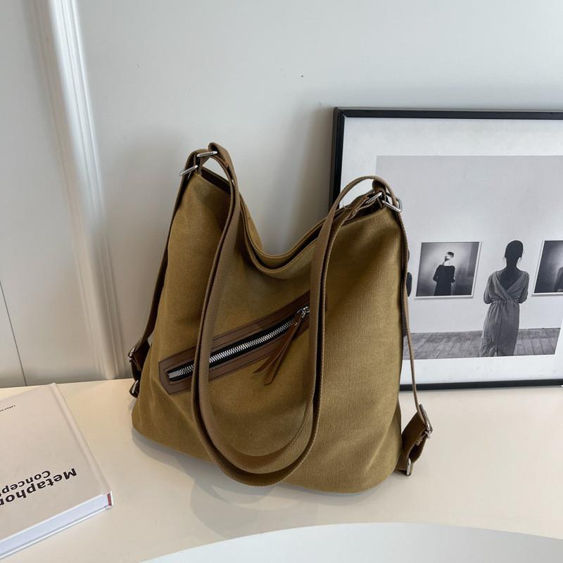 Large Capacity Women's Canvas Bag 2024 New Simple Street Style Tote Shoulder Bag