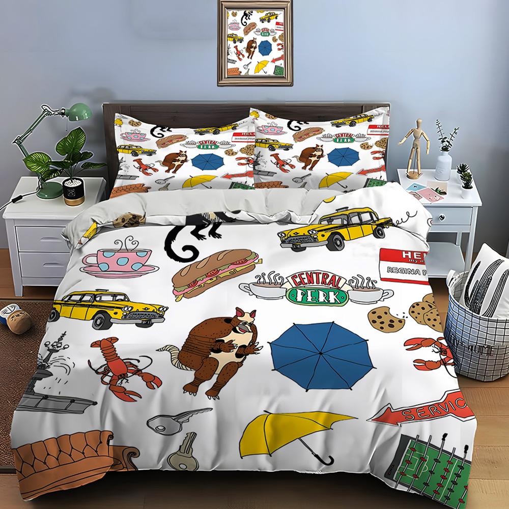 Funny Friends Print Bedding Set Duvet Cover 1 Duvet Cover 2 Pillowcases Adult and Children Bedding Set Luxury TV Show Pattern
