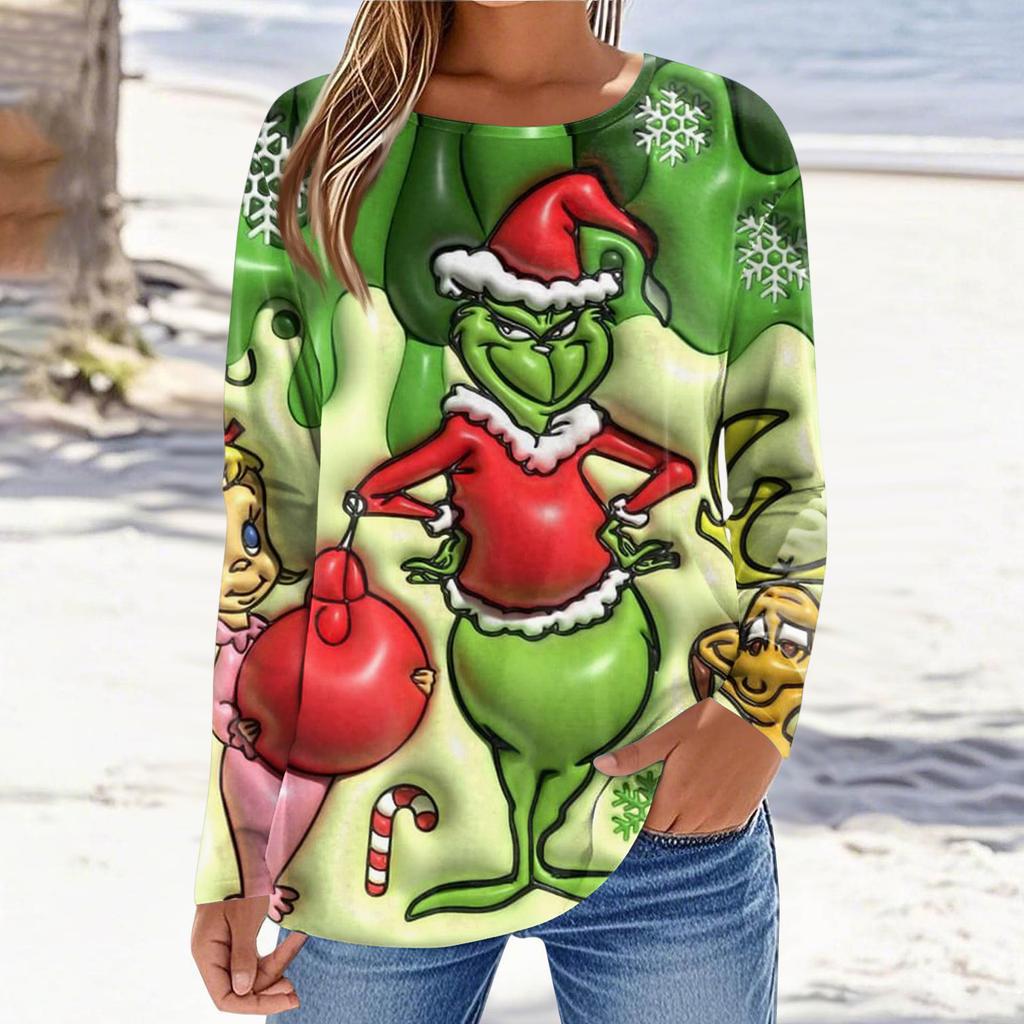 Damenmode, lässig, langärmelig, bedruckt, Rundhalsausschnitt, Pullover, Top, Bluse