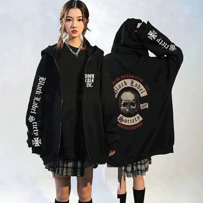 Black Label Society Mikina na zip s potiskem lebky Merch kapely heavy metal Volný střih Mikina