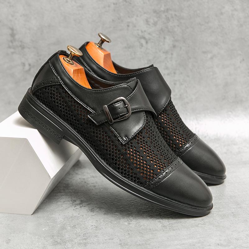 Fashion Men Retro Loafers Men Casual Breathable Comfortable Fashionable Buckle Leather Shoes European Office Business Shoes Sizes 38-46