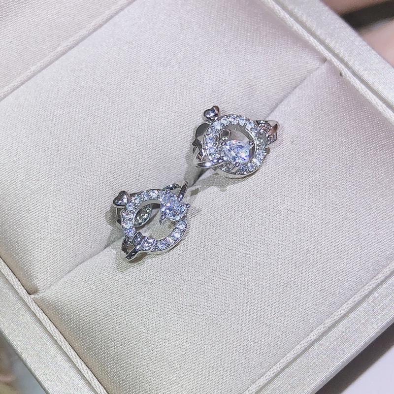 925 Sterling Silver Exquisite Cupid's Arrow Zircon Stud Earrings Women's Christmas Gift Hearts Arrows Jewelry Gift