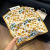 71Cm New Chinese Simulation Silk Square Scarf Soft and Skin-friendly Ink Flower Rhyme Printing Silk Scarf Neck Sunscreen Small Scarf