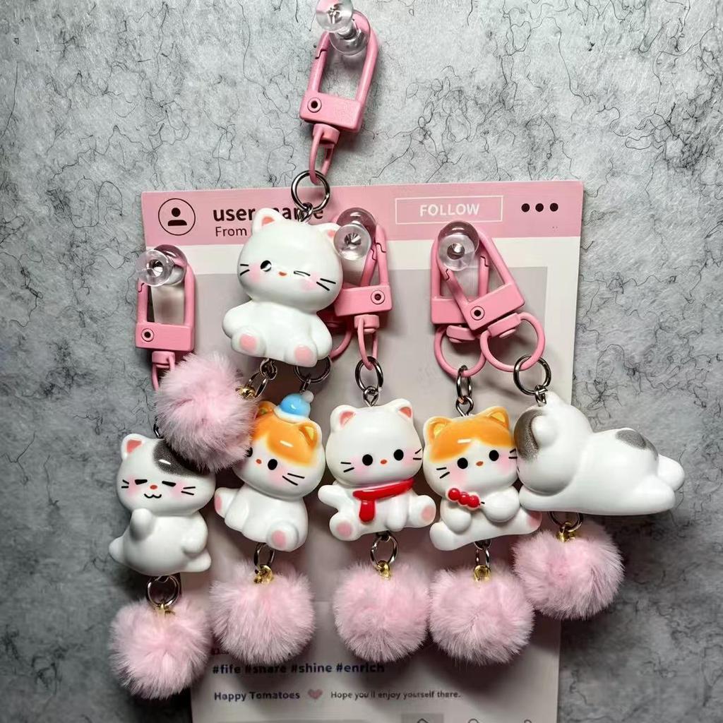 3D Cartoon Kitten Phone Charm, Cute Resin Keychain, Student Bag Pendant, Couple or Best Friend Gift