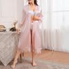 Plus Size Summer Pajamas Simple Casual Cardigan Pajamas Long-sleeved Household Clothes Medium Length Bathrobe Ice Silk Pajamas Women