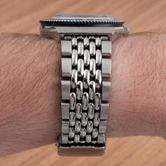 StrapHabit Watch Bracelet Q Timex Band Replacement 36mm 38mm 40mm M79 GMT Chronograph - TQ18 Quick Release Beads Rice Strap Stainless Steel Vintage