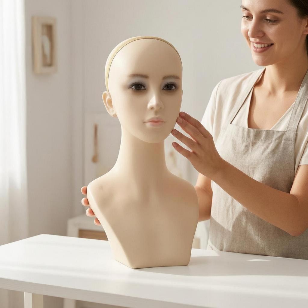 Female Mannequin Bust PVC Shell Hairpiece Display Head Foam Filled Jewelry for Photo