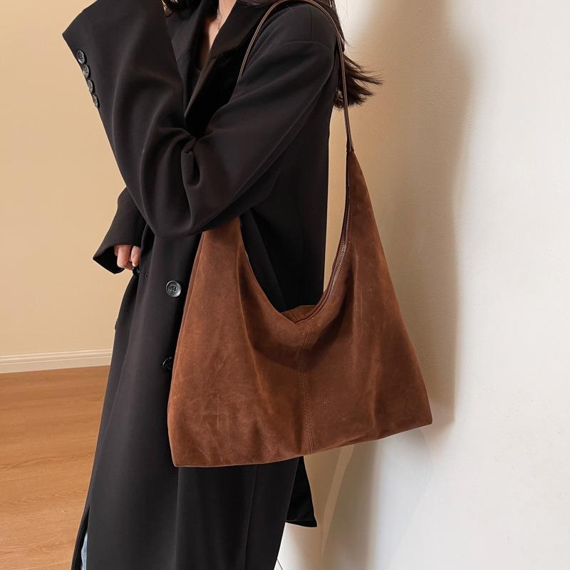 Suede bag women's autumn new trend line solid color shoulder bag casual large capacity commuter tote bag