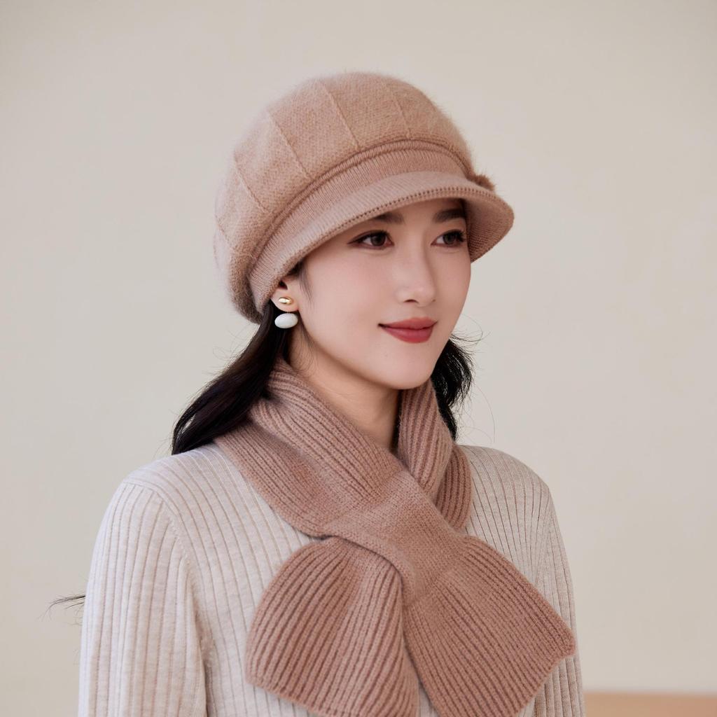 Autumn and Winter Middle Aged and Elderly Mother's Hat Rabbit Plush Woolen Hat Old Lady Duck Tongue Lady Plus Velvet Warm Knitted Hat