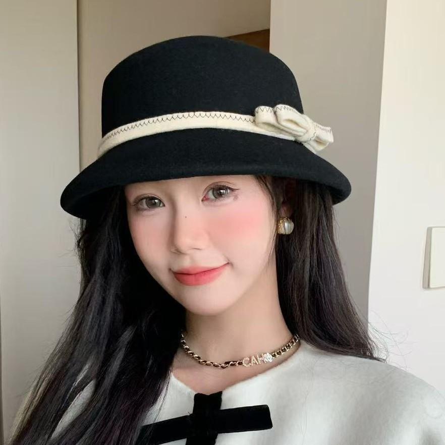 French Romantic High-end Lampshade Hat, Wool Top Hat, Women's Autumn/winter Warmth, Face-enhancing Little Hepburn Style Bucket Hat, Basin Hat