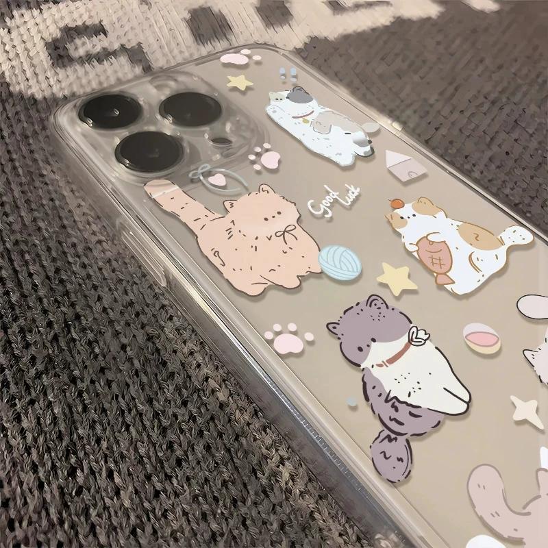 Cute Cartoon Cat Clear Phone Case, Kawaii Kitten Collage Shockproof Cover for iPhone