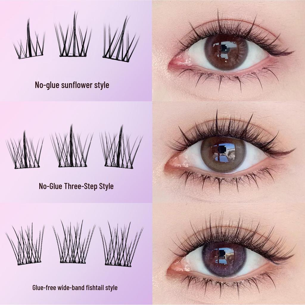 Self-Adhesive Natural Fishtail False Eyelashes - Beginner-Friendly, No Glue Needed, Wide Band