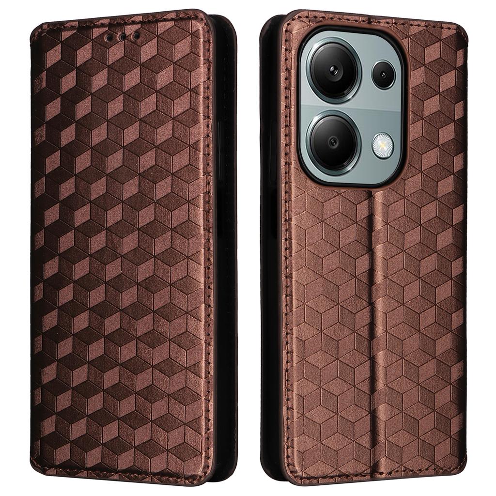 For Xiaomi Redmi Note 13 Pro 4G/Poco M6 Pro 4G/Note 14S 4G Case Rhombus Imprinted Stand View Phone Cover