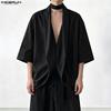 INCERUN Men's 3/4 Sleeve V-Neck Irregular Loose Fit Casual Holiday Kimono Cardigan Shirts