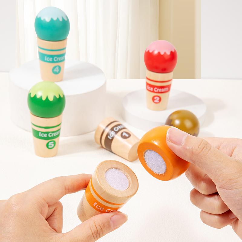 Drewniane zabawki Montessori w kolorze lodów, dopasowywanie kształtów, zabawki edukacyjne do wczesnej nauki, z kartami wzorów i trwałym rzepem