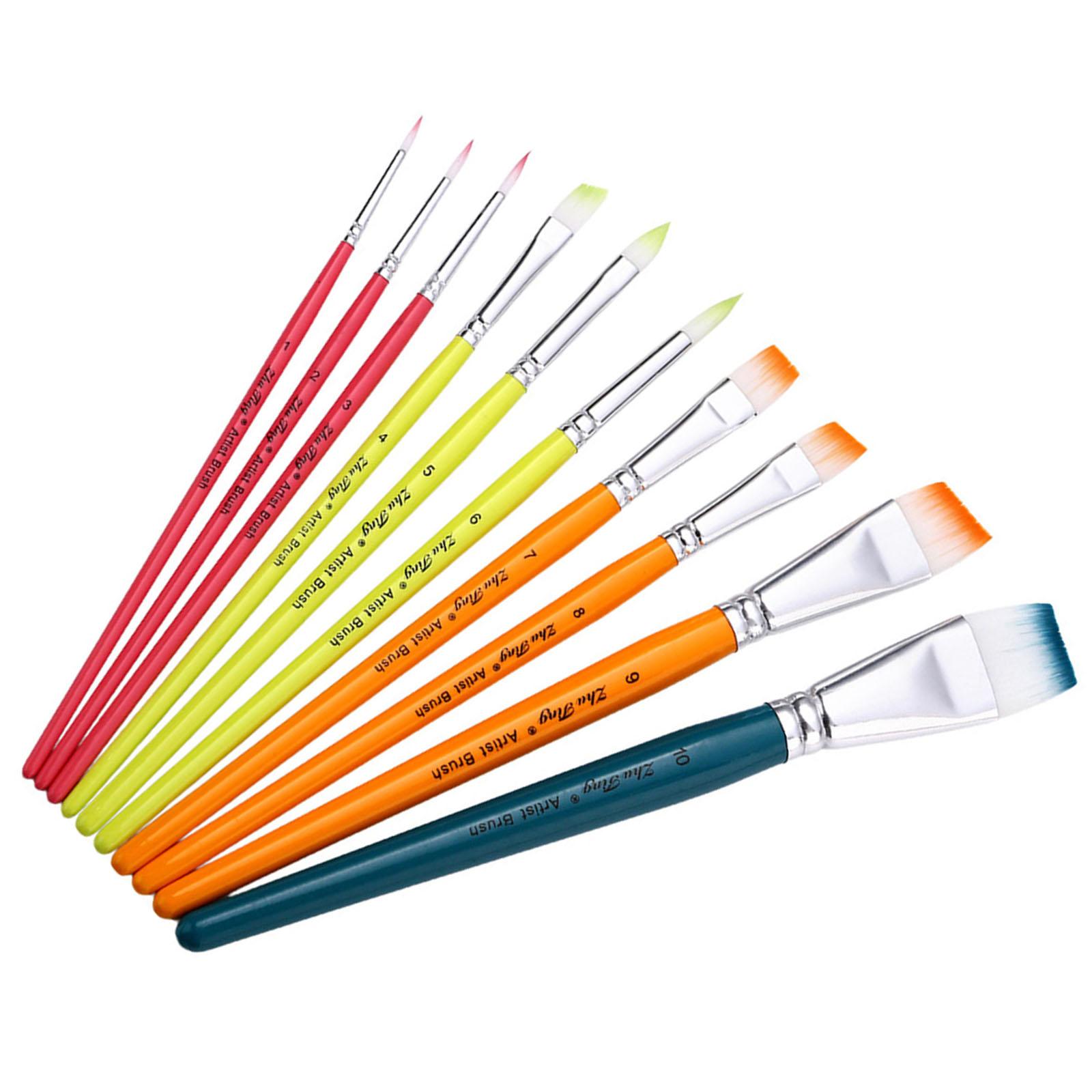 

10 шт. кистей для рисования лица и тела, плоские кисти для рисования нейлоновые кисти для рисования волос, художественные кисти для акварельной живописи