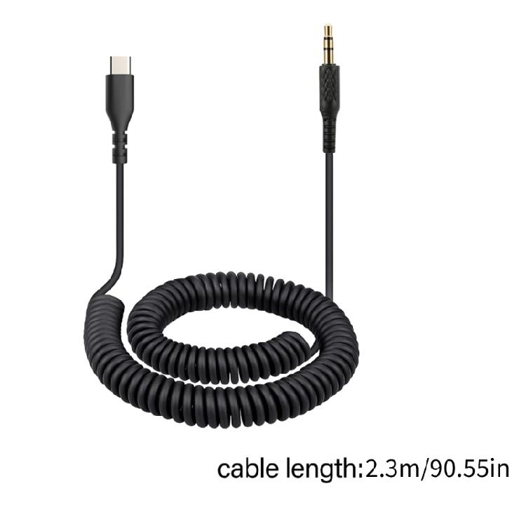 Spirals Headphone Cord Type C to 3.5mm Flexible PVC Audios Cable for Monitor Major Headsets Studio Grade Sound Output