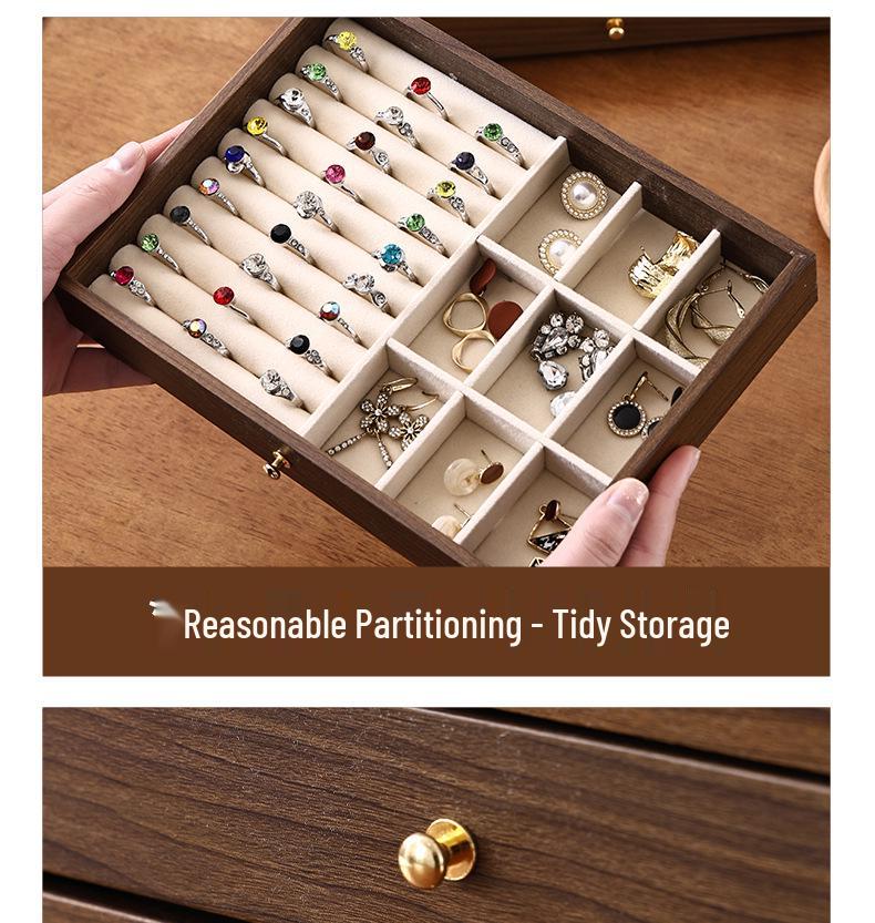 Walnut Multi-Layer Wooden Jewelry Box - Dustproof Organizer for Earrings, Rings, and Necklaces