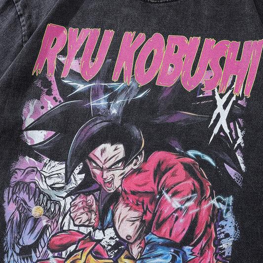Vintage Street Cartoon Print Oversize Old Short-Sleeved T-Shirt Men'S And Women'S Hip Hop Loose Half-Sleeved Tee Shirt