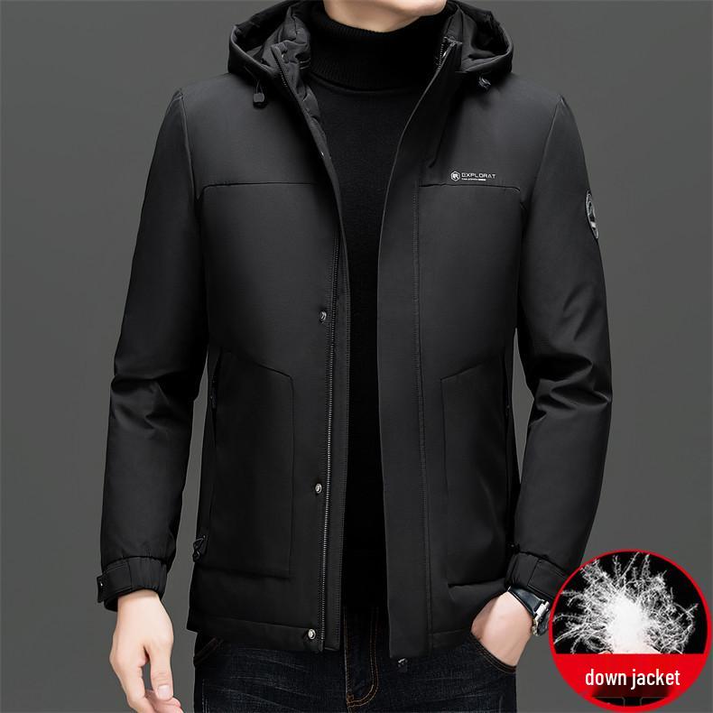 

Men s Short Hooded Winter Down Jacket - Business Casual, Warm, White Duck Down 170 (190-105 Jin) чорний