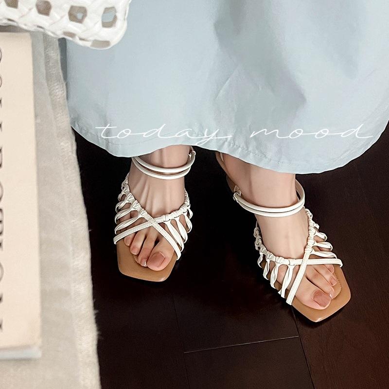 European Station 2025 Summer New High-heeled Sandals Women's Head Thin Strap Roman Sandals Women's Summer Two Shoes