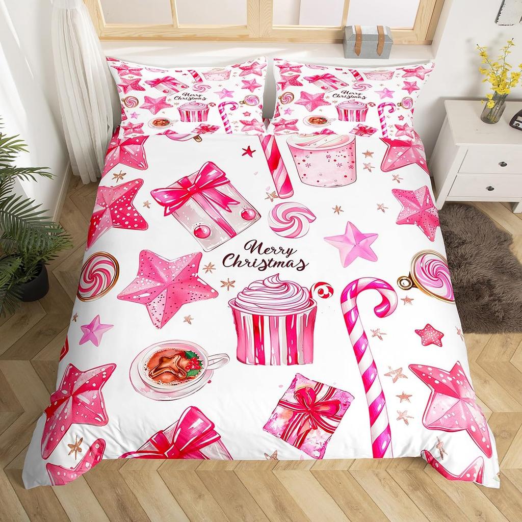 Christmas Candy Duvet Cover Set Comfortable Exquisite And Beautiful Bedding Decorations Suitable For Children Kids And Adults