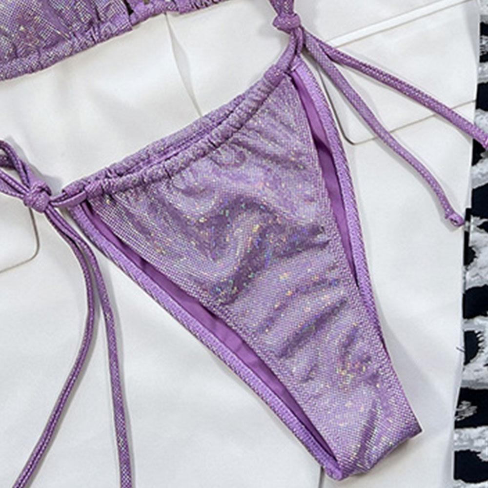 Solid Color Shiny Bikini - Sexy Split Triangle Design for Women