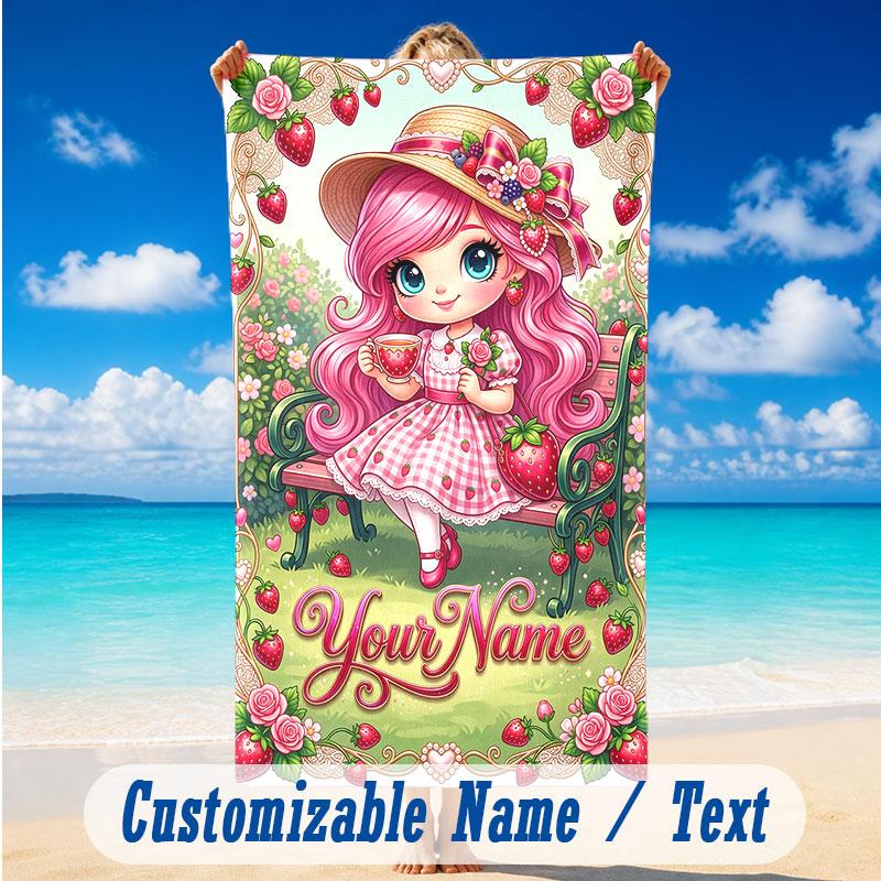 Floral Garden Theme Beach Towel Personalized Custom Name & Text Soft Quick Dry Beach Towel for Swimming Travel