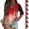Women's Fashion Casual Long Sleeve Halloween Printed v-Neck Top