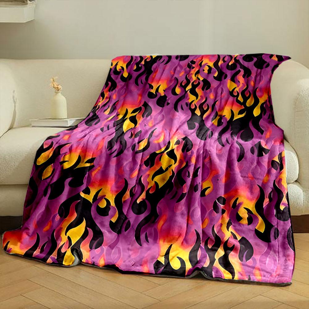 Flame-like Patterns with Orange, Yellow, and Black On a Purple Background. for All Seasons Blanket Lunch Break Throw Gift