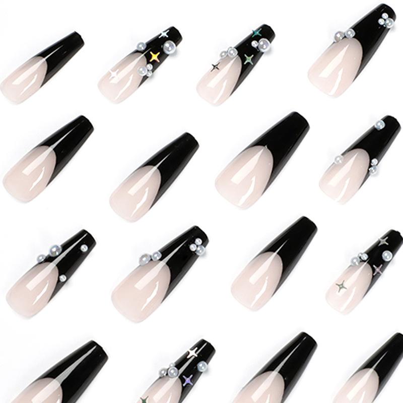 Black Pearl Long Ballet French Wear Nail Art Nail Patch False Nail Nail Patch Removable Nail Patch