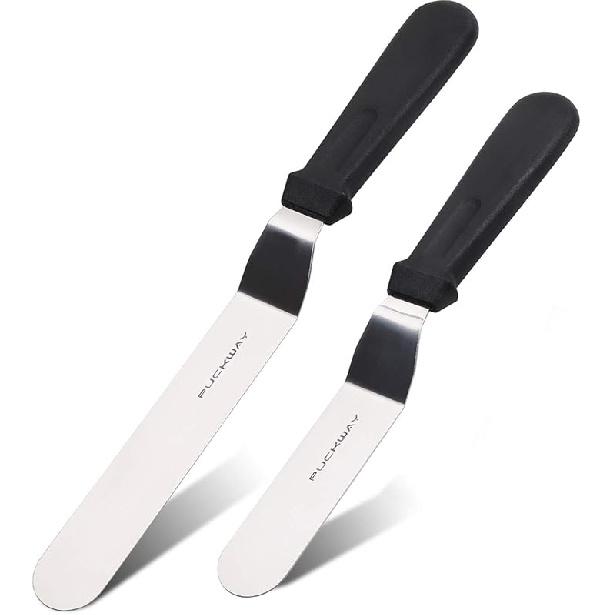 Angled Icing Spatula, Stainless Steel Offset Spatula, Cake Spatula Set of 2 Black 6, 8 inch Blade чёрный