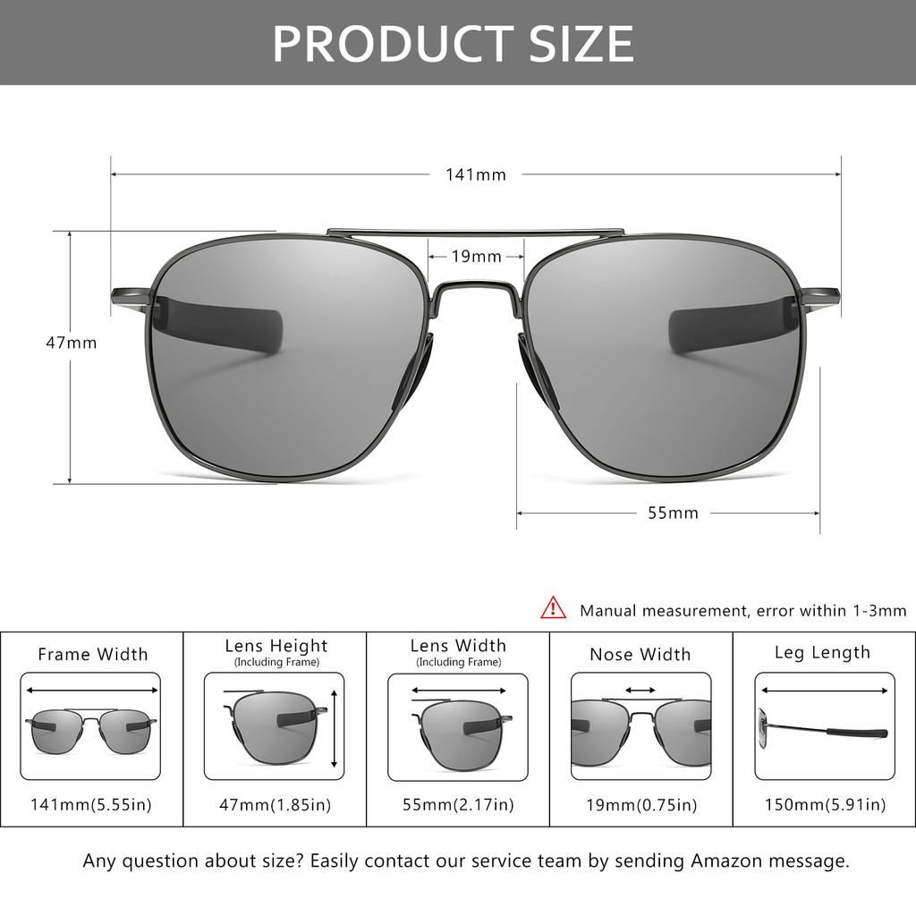 Photochromic Discoloration Sunglasses Military Style Pilot Aviator Sunglasses for Men Polarized UV400 Protection [SUNGAIT] SGT285QBS-JP