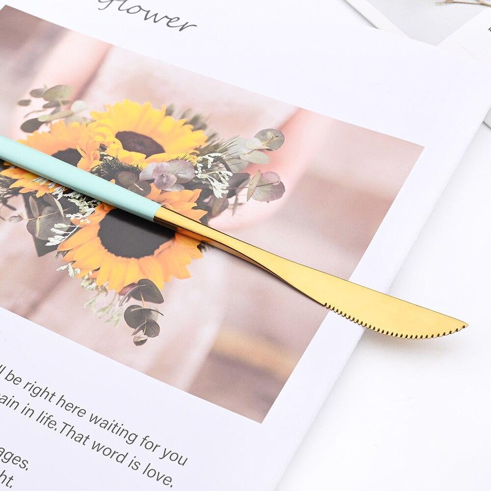 16Pcs Dinnerware Knife Fork Coffee Spoon Cutlery Set  Flatware Stainless Mint Green Gold Steel Silverware Tableware Set
