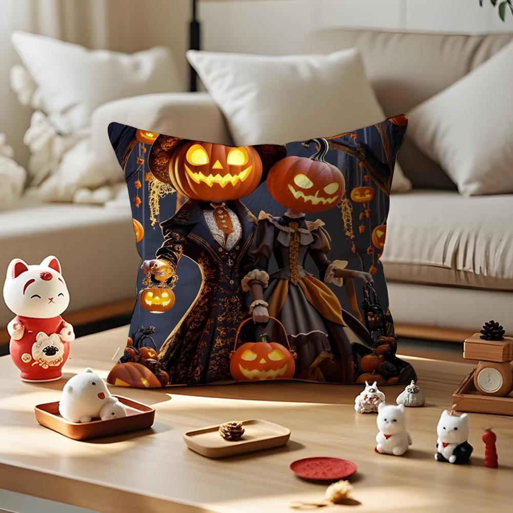 Halloween Cushion Cover Anti-dustmite Pillowcase Invisible Zipper Silky Short Plush Sofa Cushion Cover