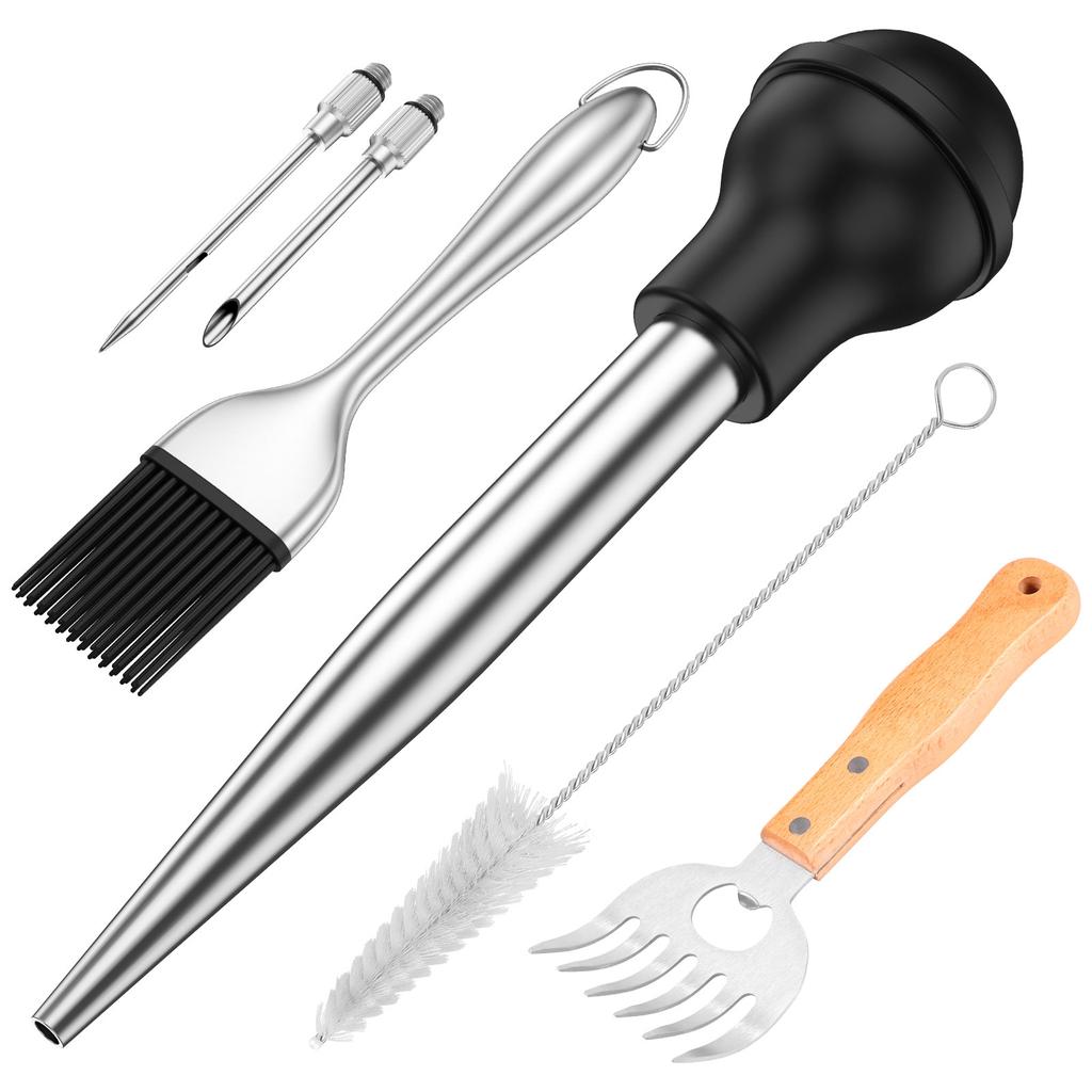 Turkey Baster Set Seasoning Sauce Injection Pump Stainless Steel Turkey Baster Syringe Meat Marinade Injector Needle for Kitchen