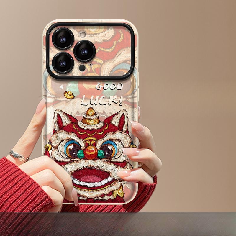 Applicable To Apple 15 Mobile Phone Case IPhone 13/14promax Year of The Dragon Lion Dance Pendant 11/12 Flip Mirror Xr