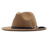 Autumn and winter woolen top hat British style classic flat edge jazz hat fashionable versatile women's hat metal buckle feather hat