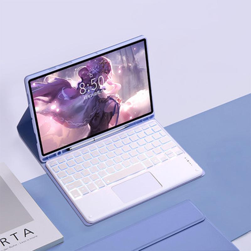 Compatible iPad Air 7th Gen Leather Case with Colorful Backlit Bluetooth Keyboard & Touchpad (10.9")